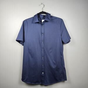 s.Oliver Slim Fit Short Sleeve Button Down Shirt Navy Blue Size 41 Cotton Blend